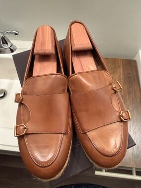 Super Glamorous Toledo Rope Men's Tan Leather Double Monk Strap Loafers